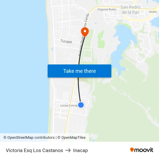 Victoria Esq Los Castanos to Inacap map