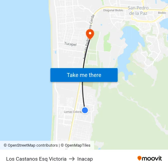Los Castanos Esq Victoria to Inacap map