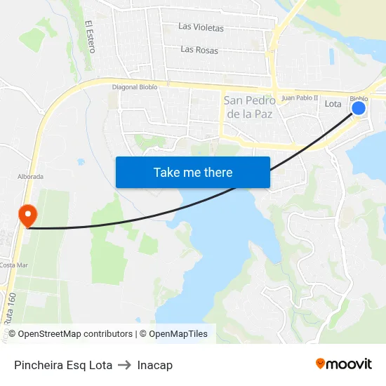 Pincheira Esq Lota to Inacap map