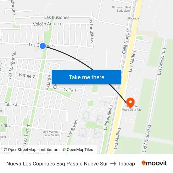Nueva Los Copihues Esq Pasaje Nueve  Sur to Inacap map