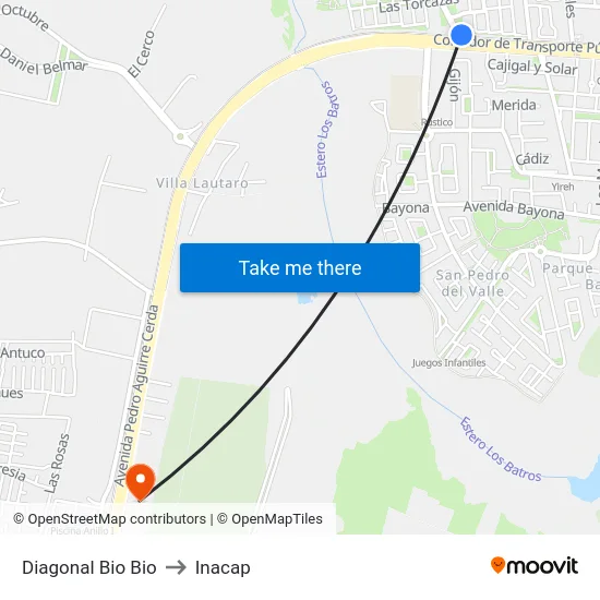 Diagonal Bio Bio to Inacap map