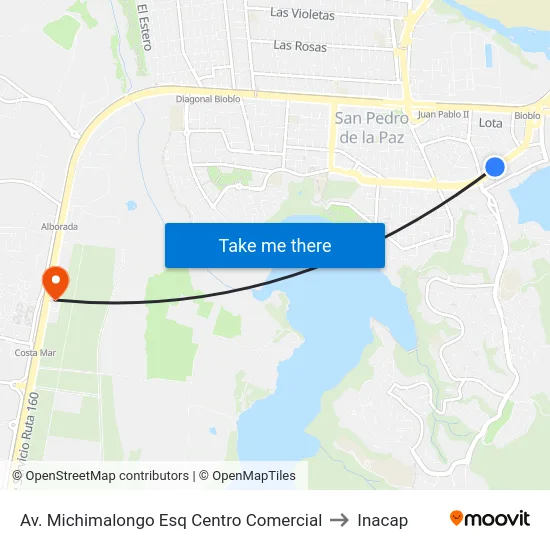 Av. Michimalongo Esq Centro Comercial to Inacap map