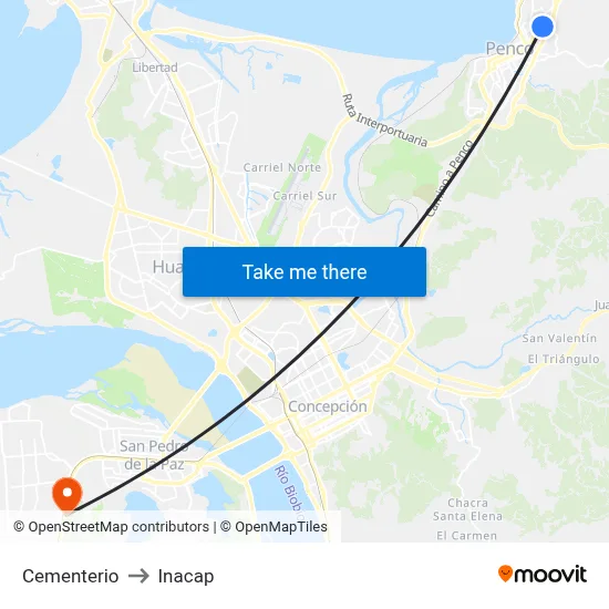 Cementerio to Inacap map