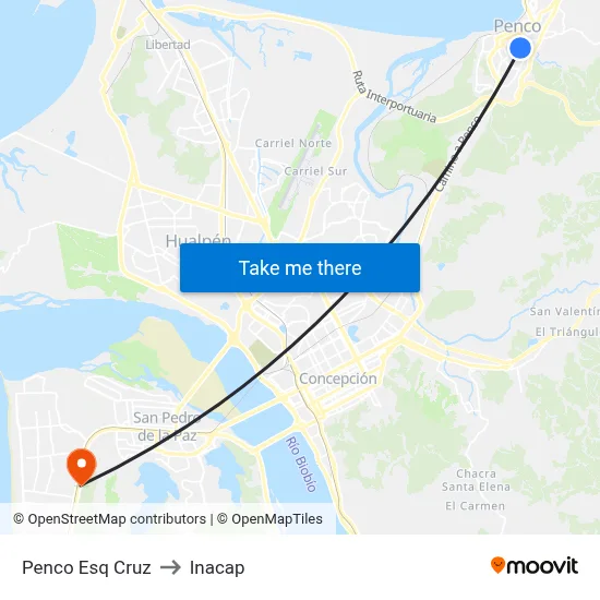 Penco Esq Cruz to Inacap map