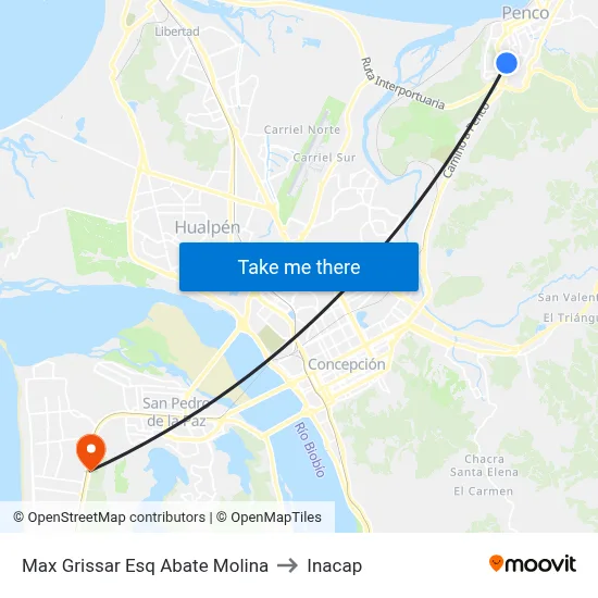Max Grissar Esq Abate Molina to Inacap map