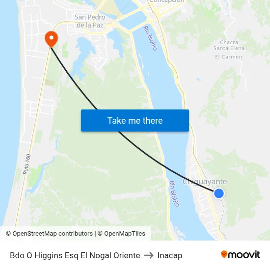 Bdo  O Higgins Esq El Nogal  Oriente to Inacap map