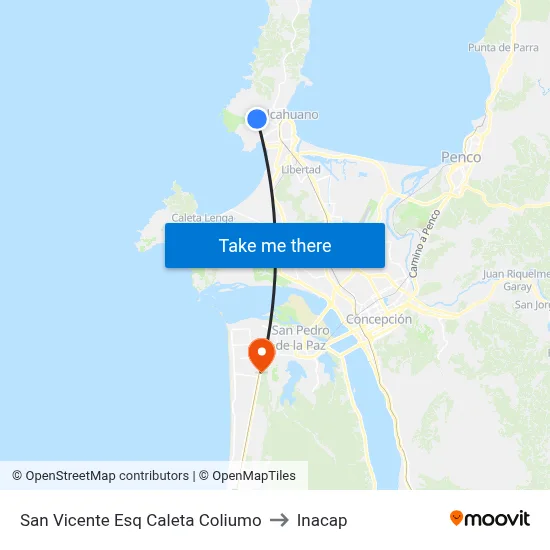 San Vicente Esq Caleta Coliumo to Inacap map