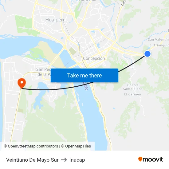 Veintiuno De Mayo  Sur to Inacap map