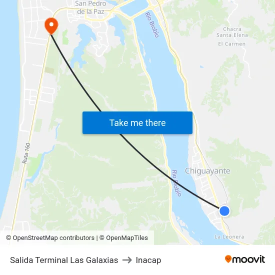 Salida Terminal Las Galaxias to Inacap map