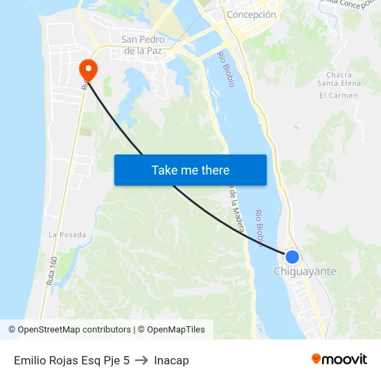 Emilio Rojas Esq Pje 5 to Inacap map