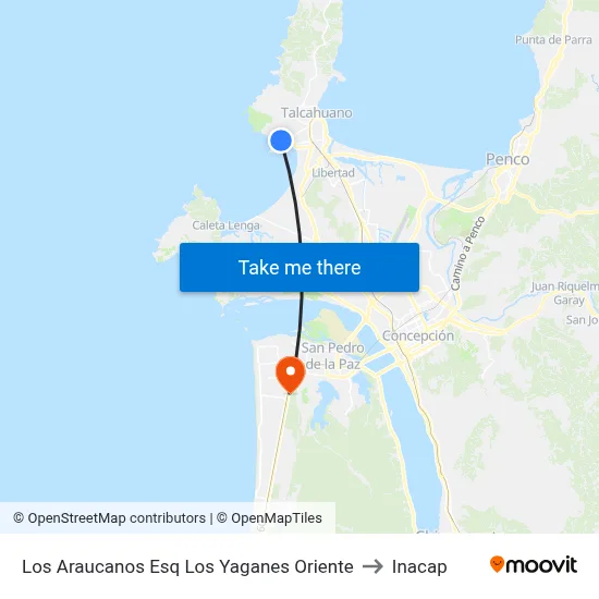 Los Araucanos Esq Los Yaganes  Oriente to Inacap map