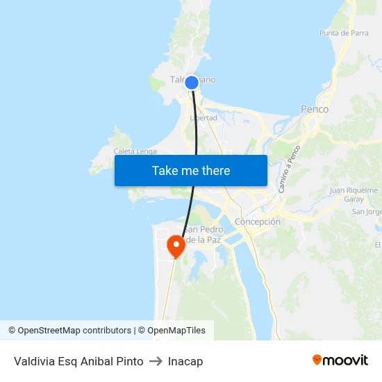 Valdivia Esq Anibal Pinto to Inacap map