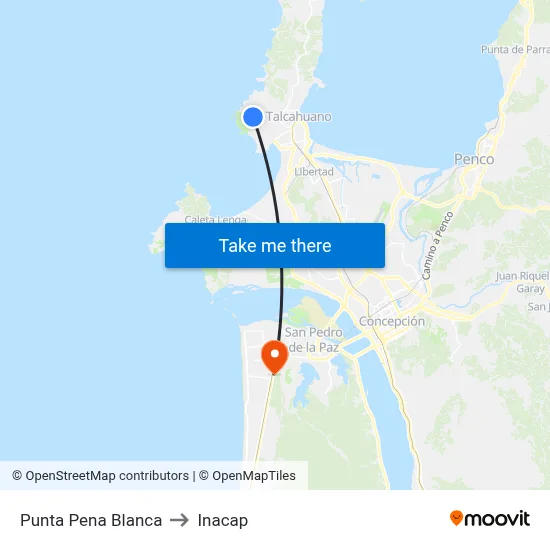 Punta Pena Blanca to Inacap map
