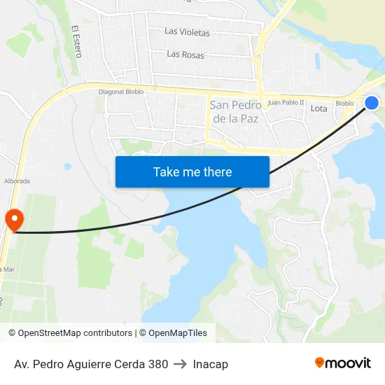 Av. Pedro Aguierre Cerda 380 to Inacap map