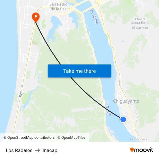 Los Radales to Inacap map