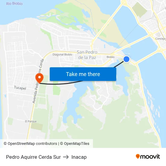 Pedro Aquirre Cerda  Sur to Inacap map