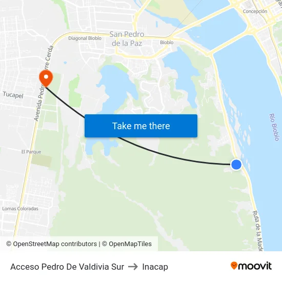 Acceso Pedro De Valdivia Sur to Inacap map
