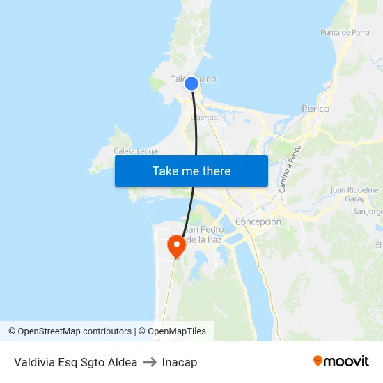 Valdivia Esq Sgto Aldea to Inacap map