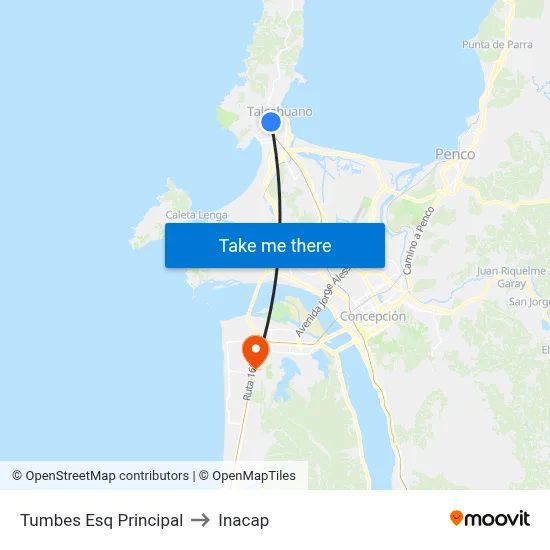 Tumbes Esq Principal to Inacap map