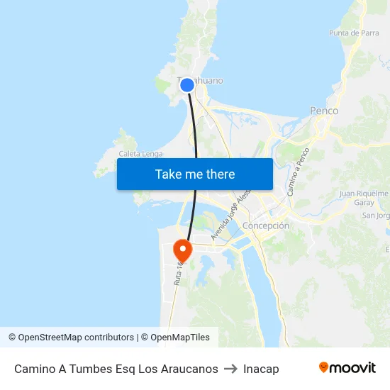 Camino A Tumbes Esq Los Araucanos to Inacap map