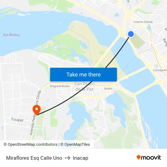 Miraflores Esq Calle Uno to Inacap map