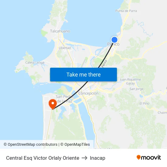 Central Esq Victor Orlaly  Oriente to Inacap map