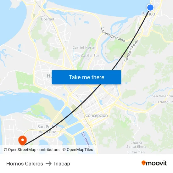 Hornos Caleros to Inacap map