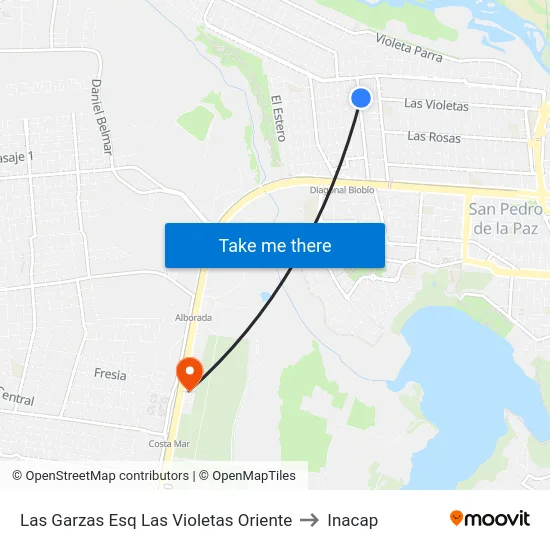 Las Garzas Esq Las Violetas  Oriente to Inacap map