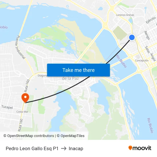 Pedro Leon Gallo Esq P1 to Inacap map