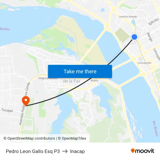 Pedro Leon Gallo Esq P3 to Inacap map