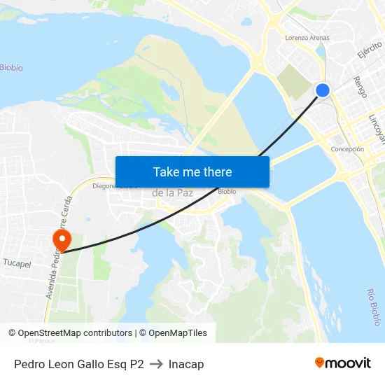 Pedro Leon Gallo Esq P2 to Inacap map