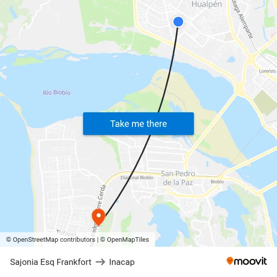 Sajonia Esq Frankfort to Inacap map