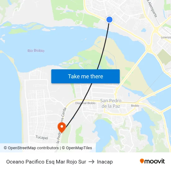 Oceano Pacifico Esq Mar Rojo  Sur to Inacap map