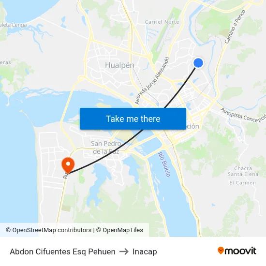 Abdon Cifuentes Esq Pehuen to Inacap map