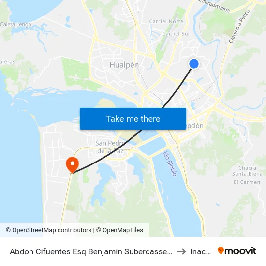 Abdon Cifuentes Esq Benjamin Subercasseaux to Inacap map