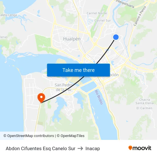 Abdon Cifuentes Esq Canelo  Sur to Inacap map