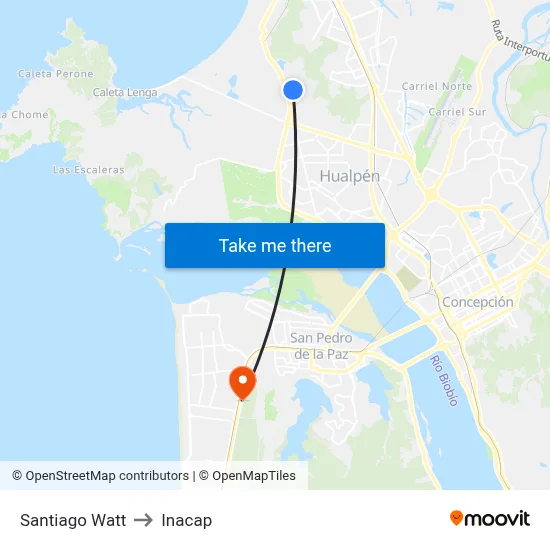 Santiago Watt to Inacap map