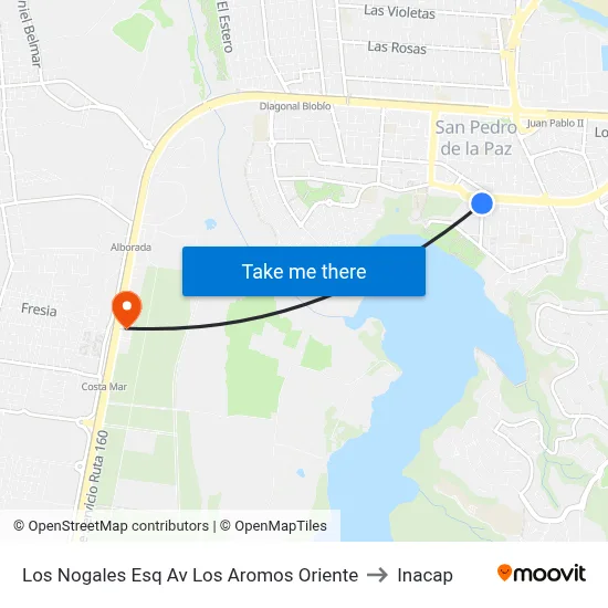 Los Nogales Esq Av Los Aromos  Oriente to Inacap map