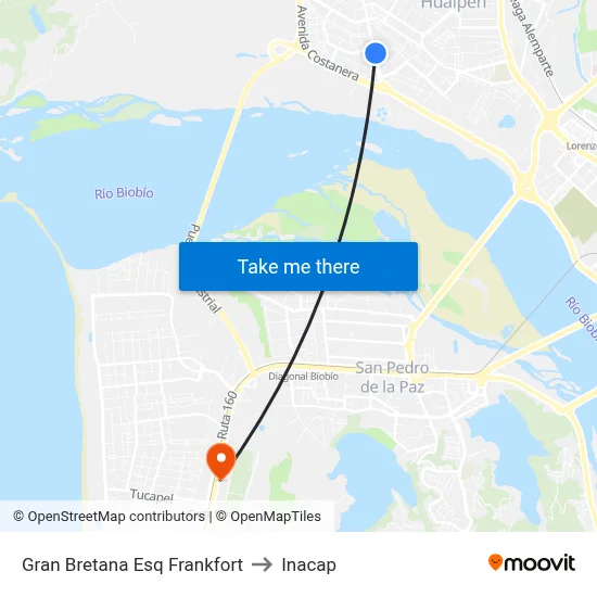 Gran Bretana Esq Frankfort to Inacap map