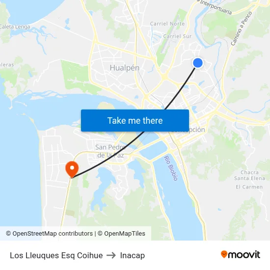 Los Lleuques Esq Coihue to Inacap map