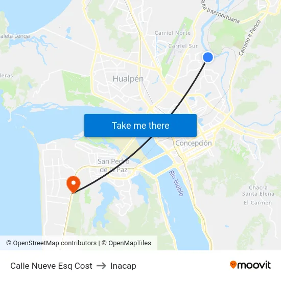 Calle Nueve Esq Cost to Inacap map
