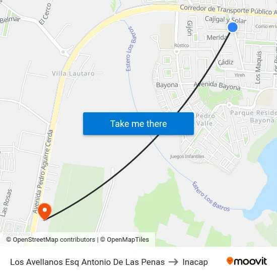 Los Avellanos Esq Antonio De Las Penas to Inacap map