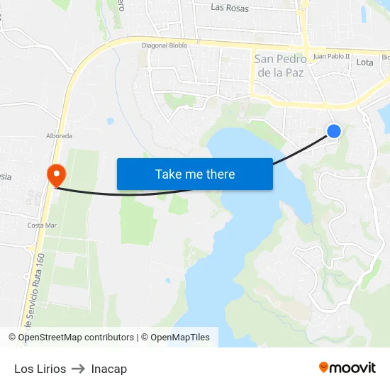 Los Lirios to Inacap map