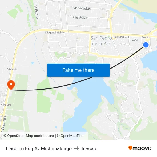 Llacolen Esq Av Michimalongo to Inacap map