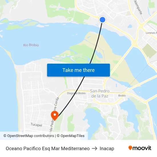 Oceano Pacifico Esq Mar Mediterraneo to Inacap map