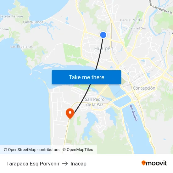 Tarapaca Esq Porvenir to Inacap map