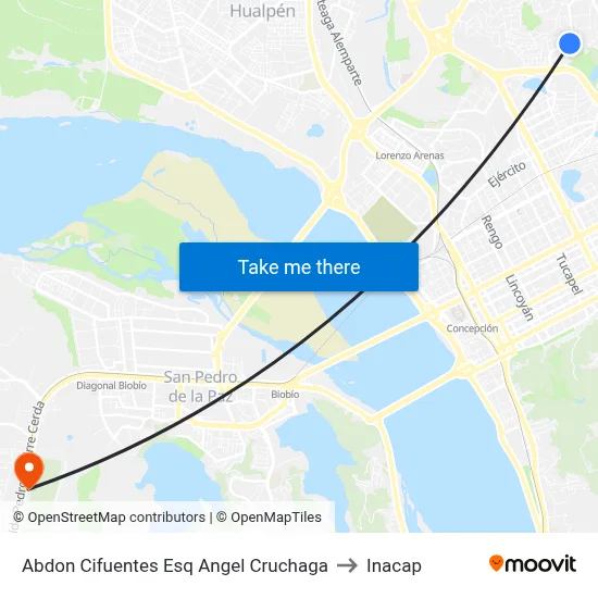 Abdon Cifuentes Esq Angel Cruchaga to Inacap map