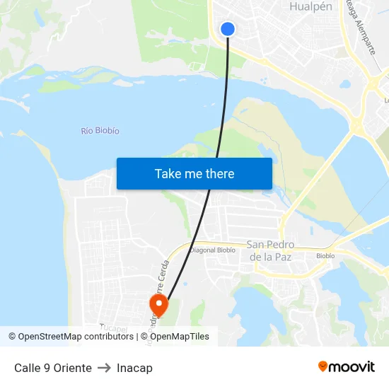 Calle 9  Oriente to Inacap map
