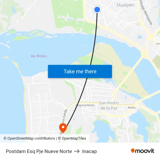 Postdam Esq Pje Nueve  Norte to Inacap map