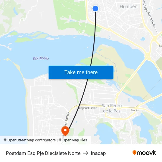 Postdam Esq Pje Diecisiete  Norte to Inacap map